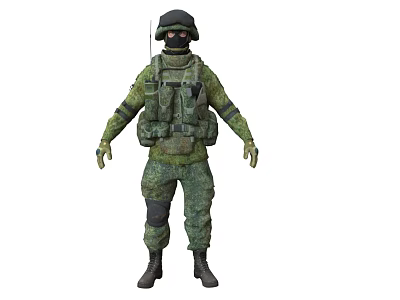 Man in Camouflage Military Uniform Wearing Helmet Mask and Tactical Gear 3d model