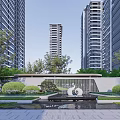Modern High Rise Residential Landscape With Wooden Lattice Walkway Entrance Area And Greenery Pathway
