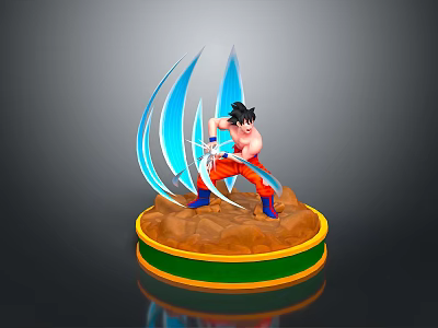 Anime Dragon Ball Character Figure With Orange Outfit Blue Energy Waves And Brown Base 3d model