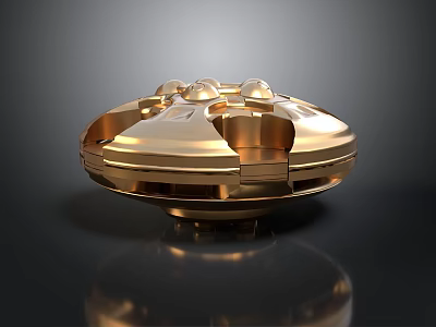 Shiny Golden Circular Decorative Object With Spherical Details And Reflective Base 3d model