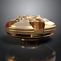 Shiny Golden Circular Decorative Object With Spherical Details And Reflective Base