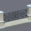 Ornate Fence With White Pillars Black Wrought Iron Scroll Patterns And Base 3d model
