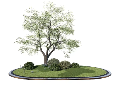 Lush Green Arbor in Circular Lawn with Surrounding Bushes and Grass 3d model