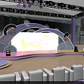 Light Themed Event Stage With Vibrant Decorations Lighting And White Seats 3d model