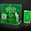 Heineken Bottle Display Model With Green Background And Clover Design Stand Card 3d model