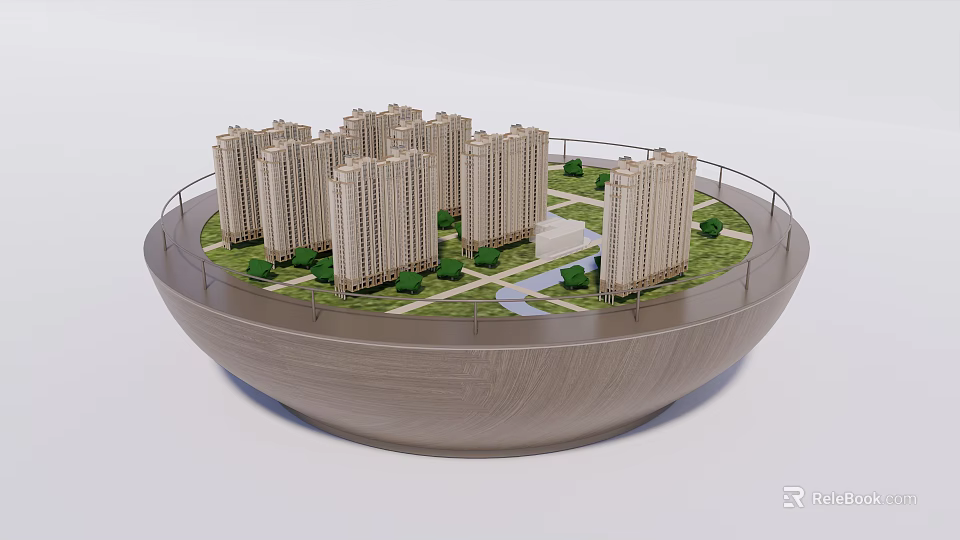 Commercial Building Model Display Equipment With Miniature High Rises And Green Areas 3d model 