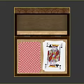 Open Brown Leather Box Containing Playing Cards With King Card And Red Checkered Lining