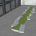 Modern Indoor Landscape Bench With White Seating Green Grass Gray Floor And Large Windows