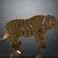 Artisan Crafted Golden Cubes Form 3D Tiger Sculpture With Reflective Surface