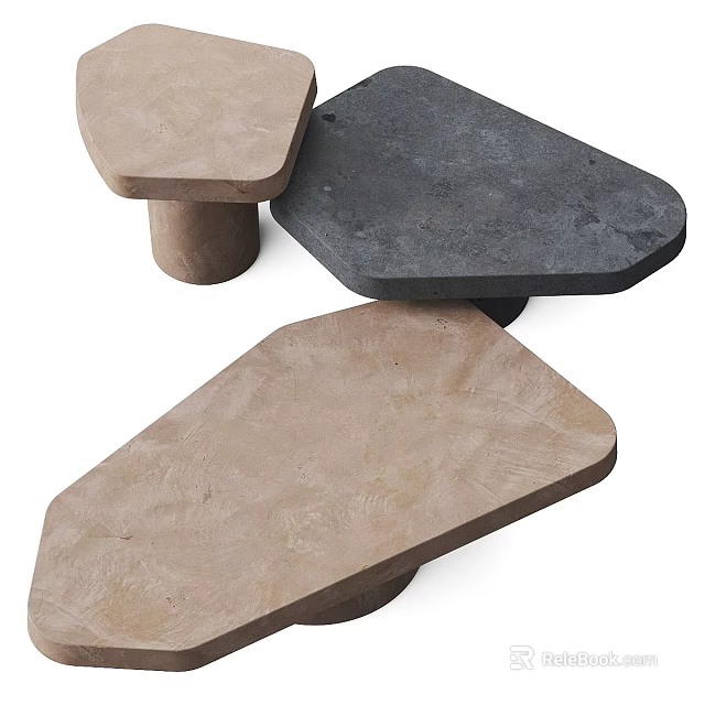 Modern Desk With Irregular Shaped Multiple Brown And Black Tabletops 3d model