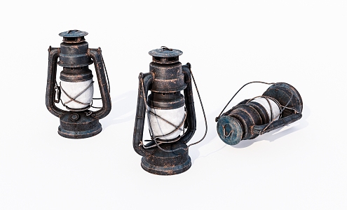 Old portable lamp lantern kerosene lamp 3d model