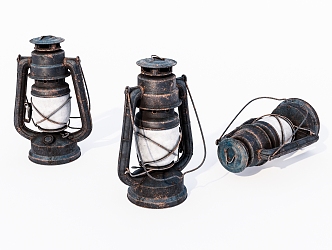 Old portable lamp lantern kerosene lamp 3d model