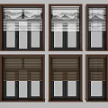 Multiple Window Blinds With Dark Wooden Frames And Adjustable Light Shades