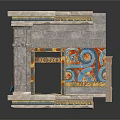 Ancient Egyptian Tomb Interior With Colorful Murals Wooden Floor Clay Jars And Stone Sarcophagus