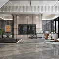 Modern Luxury Real Estate Sales Office Lobby With Glossy Marble Floor And Elegant Lounge Area