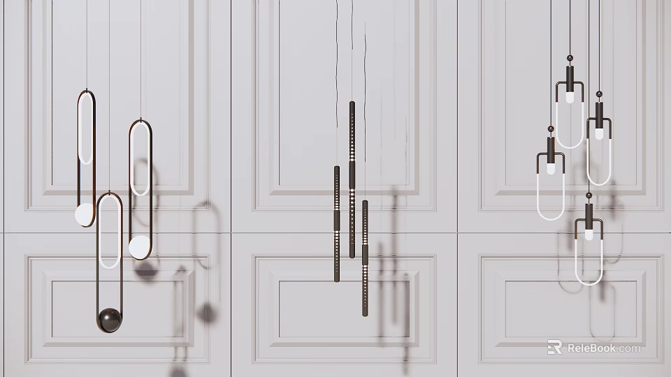 Modern Minimalist Pendant Lights With Sleek Metal Frames And Geometric Shapes 3d model 
