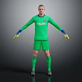 Man Wearing Green Barcelona Soccer Uniform With Goalkeeper Gloves In Standing Pose
