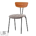 Modern Single Chair With Wooden Backrest Gray Padded Seat And Black Metal Legs