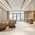 Elegant Modern Hotel Lobby Interior Design With Reception Desk Comfortable Sofas And Chandeliers 3d model