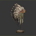 Traditional Feather Headdress With Colorful Decorations On Wooden Base For Home Decor