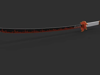 Traditional Samurai Sword With Black Red Flame Pattern And Orange Handle 3d model