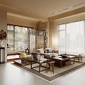 Chinese Traditional Living Room Interior Design With Wooden Screen Sofa And Coffee Table