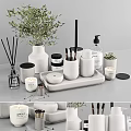 Modern Bathroom Accessories Minimalist White Ceramic Set With Tray Soap Dispenser Candles And Green Plants