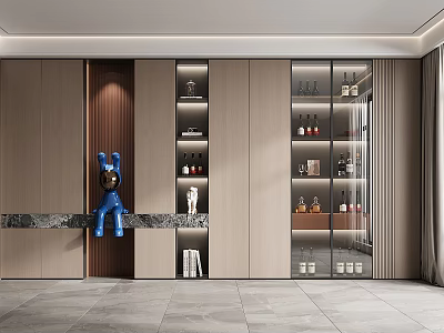 Luxury Modern Decorative Cabinet With Glass Doors And Displayed Wine Ornaments 3d model