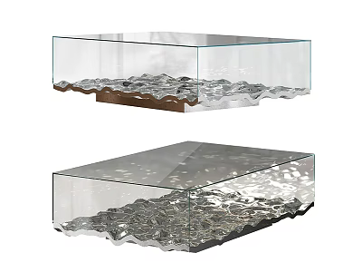 Modern Transparent Glass Coffee Table With Wavy Metallic Base And Sleek Design 3d model
