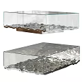 Modern Transparent Glass Coffee Table With Wavy Metallic Base And Sleek Design