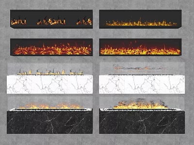 Modern Fireplace Design With Various Flame Styles And Marble Surfaces 3d model