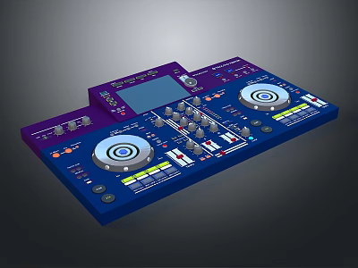 Professional DJ Mixer With Purple Blue Panel Turntables Buttons And Display Screen 3d model