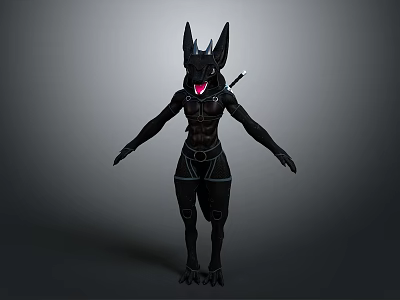 Dark Horned Game Movie Character With Sharp Fangs Black Outfit And Clawed Feet 3d model