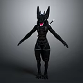Dark Horned Game Movie Character With Sharp Fangs Black Outfit And Clawed Feet