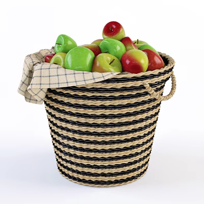 Fresh Red and Green Apples in Wicker Basket with Checkered Cloth 3d model Fresh Red and Green Apples in Wicker Basket with Checkered Cloth 3d model