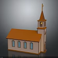Pink Church Building With Orange Roof Steeple Cross And Arched Windows