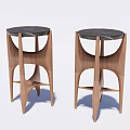 Modern Round Side Tables With Black Marble Tops And Wooden Geometric Legs