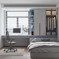 Tatami Bedroom Design With Desk Computer Wardrobe Bed Window Blinds Decorative Painting And Plant