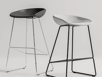 Two Modern Bar Stools With Metal Frame And Gray Fabric Seat For Kitchen Bar 3d model