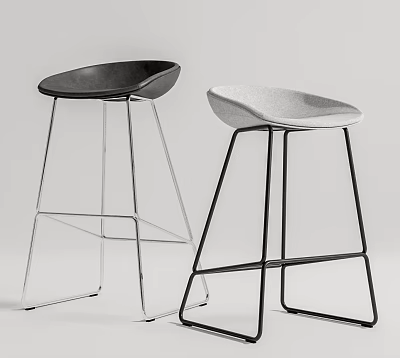 Two Modern Bar Stools With Metal Frame And Gray Fabric Seat For Kitchen Bar 3d model