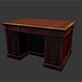 Traditional Dark Red Wooden Desk With Polished Top And Storage Drawers
