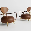 Brown Leather Single Sofa With Golden Metal Frame And Modern Elegant Design