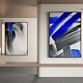 Abstract Blue Black White Brushstroke Wall Art In Modern Interior Setting 3d model