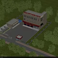 Birds Eye View Planning of Modern Commercial Building with Greenery Parking Area and Entrance Gate