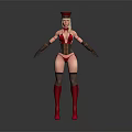 Female Character In Red Hat Corset Black Gloves Stockings And Red Boots Standing Pose