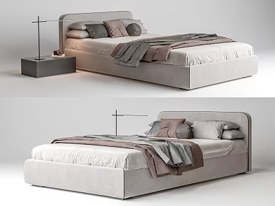 Modern Upholstered Double Bed Design With Headboard Decorative Pillows And Throw Blanket 3d model