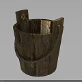 Rustic Wooden Bucket with Rope Handles as Daily Household Living Supplies
