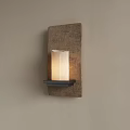 Wooden Rectangular Wall Lamp with Black Base White Lampshade Illuminated on Light Colored Wall 3d model