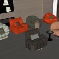 Modern Colorful Sofa and Coffee Table Set with Round Plush Seats and Cozy Cushions