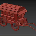 Vintage Wooden Horse Carriage With Spoked Wheels And Wooden Canopy Design